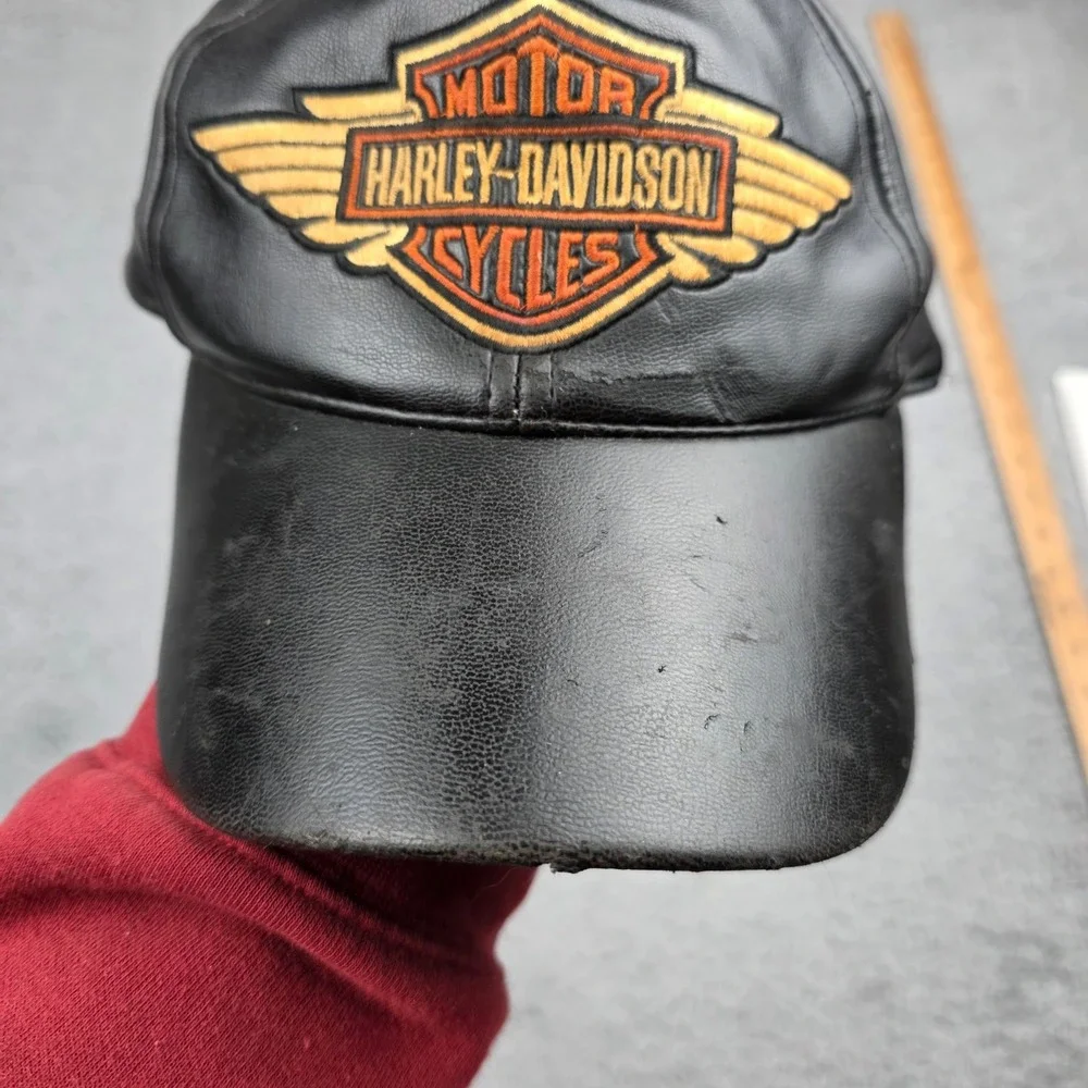 Harley-Davidson Baseball Cap Boys 8/18 Black Faux Leather Ride‎ The Wind Y2K VTG